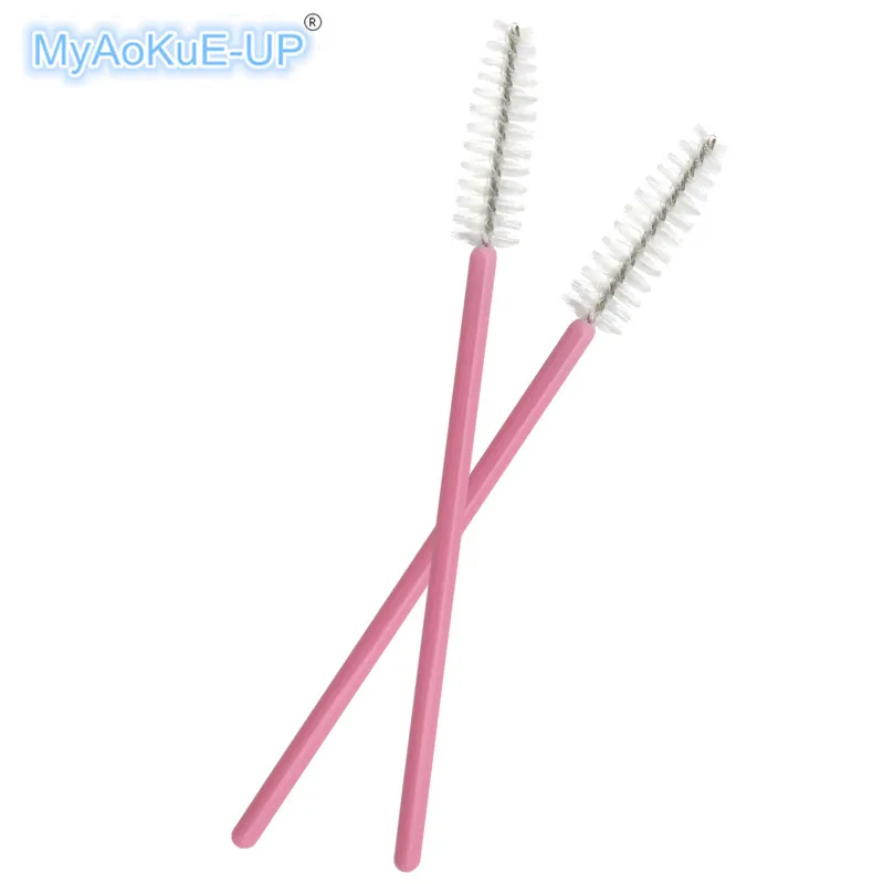 pink white 50 шт./лот, нейлоновые одноразовые кисти для наращивания ресниц, тушь для ресниц, палочки, аппликатор, инструменты для макияжа - Handle Color: pink white
