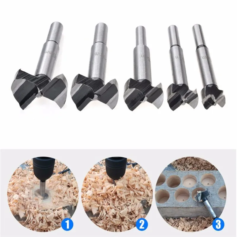 

5pcs 13mm-35mm Forstner tips Woodworking tools Hole Saw Cutter Hinge Boring drill bits Round Shank Tungsten Carbide Cutter