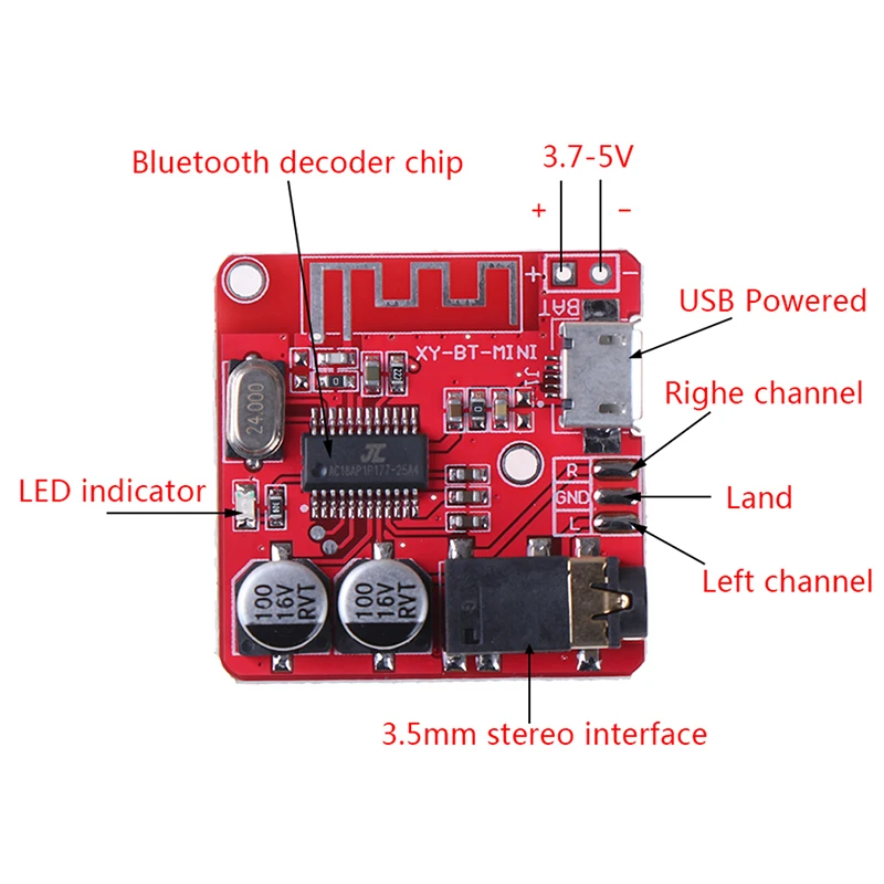 

1pcs Mini MP3 Bluetooth Lossless Decoder Board Car Speaker Amplifier Board Bluetooth 4.2 Lossless Receiving Module