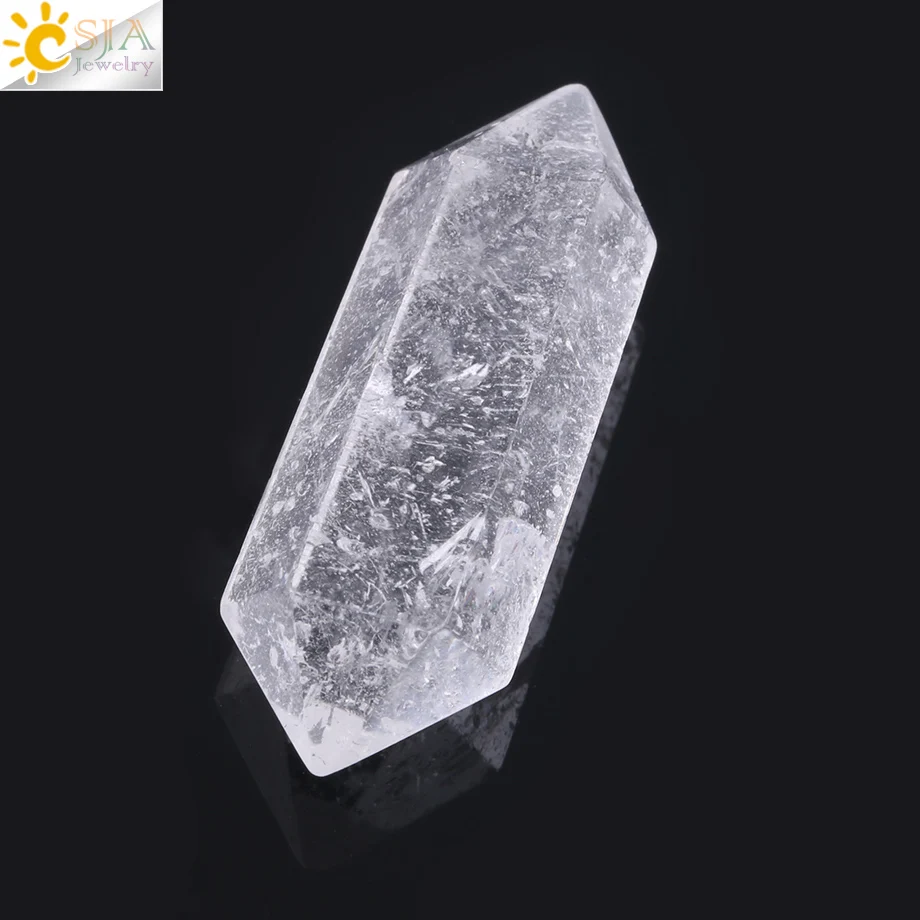 White Crystal CSJA натуральный драгоценный камень кристалл шестиугольная Призма колонна для ручной работы рейки двойной концевой точка фиолетовый белый кварц палочка F826 - Цвет: White Crystal