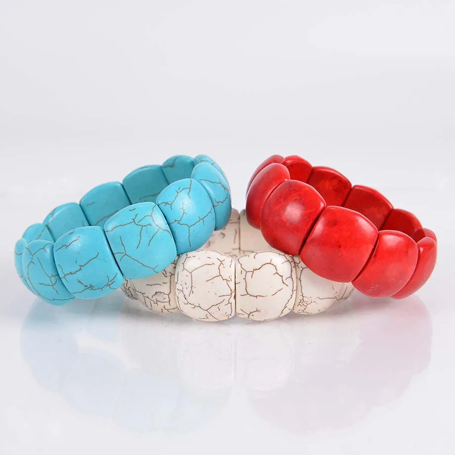 Белый красный синий эластичный браслет Howlite широкие браслеты с запястьем в форме
