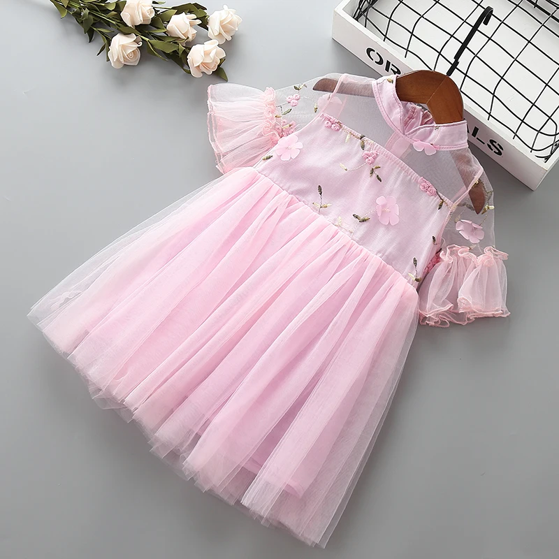 2-7 years High quality girl dress 2019 new summer chinese lace solid kid children clothing party formal princess | Детская одежда и