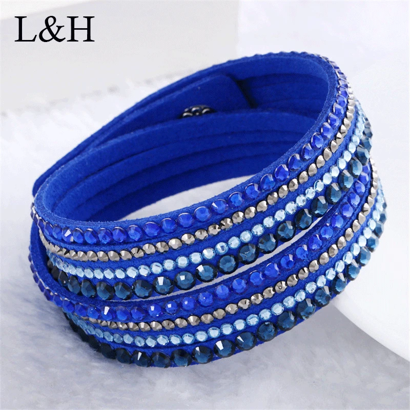 

Multilayer Rivet Wrap Bracelets Bling Rhinestone Suede Slake Deluxe Leather Wristband Jewelry For Women Pulseiras Femininas