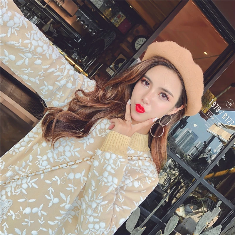 Fashion Loose Ladies Dresses High Quality Spring Lace Dress Women Autumn Vestidos Evening Party Girl Long Sleeve TTJ9101 | Женская
