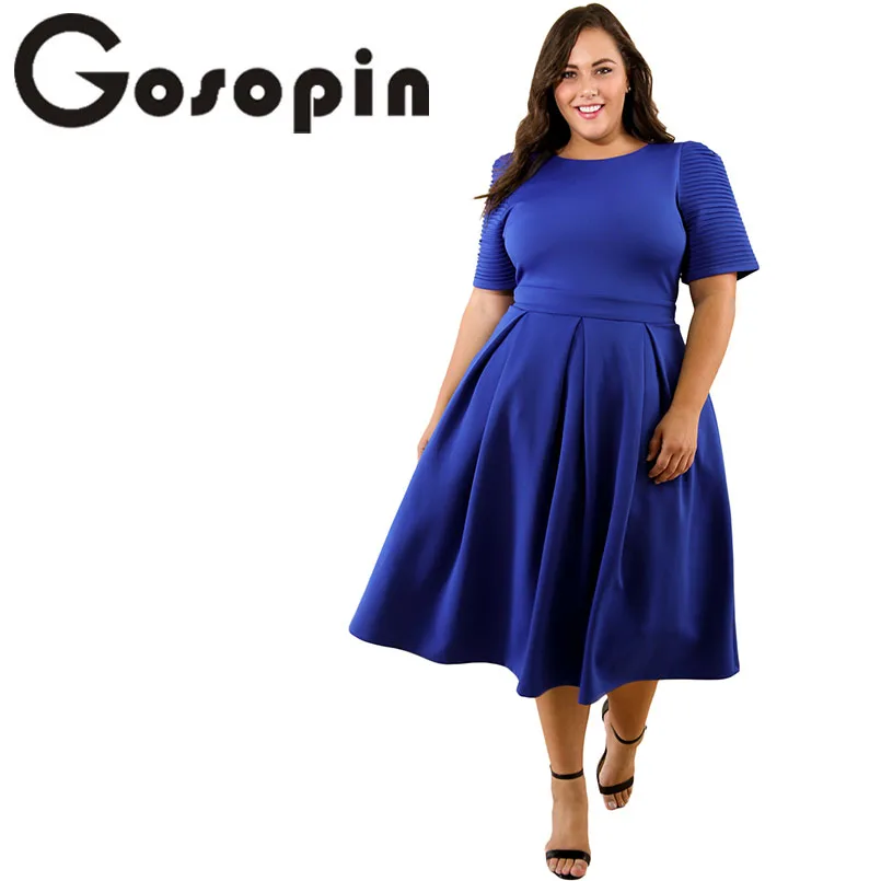 Gosopin плюс размер женские весенние элегантные офисные платья XXXL синие модные