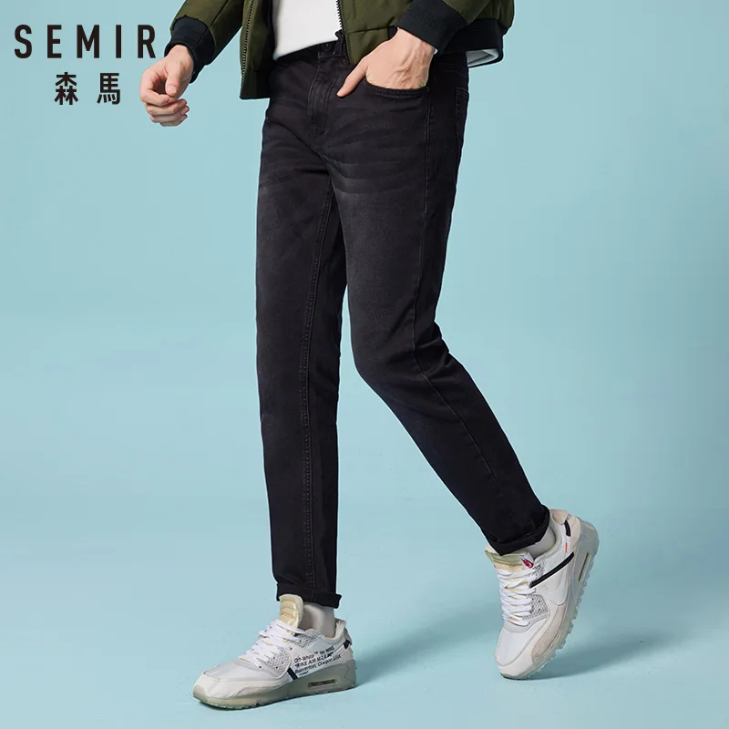 Мужские джинсы с высокой посадкой SEMIR черные повседневные облегающие прямые