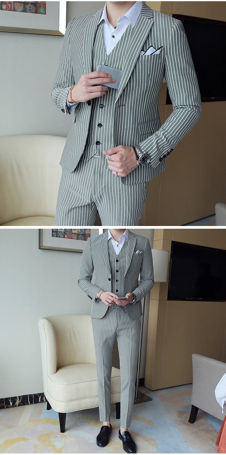 5 colors Elegant Stripe Suit Terno Costume Homme Luxe Tuxedo Suit Formal Smoking Uomo Party Weddin Slim Fit Banquet Suit Men