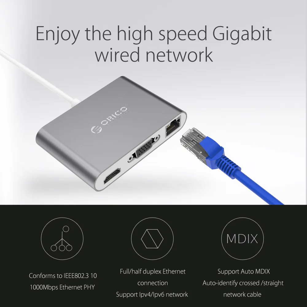 Док станция для ноутбука ORICO Type C к VGA HDMI RJ45 A конвертер Поддержка PD