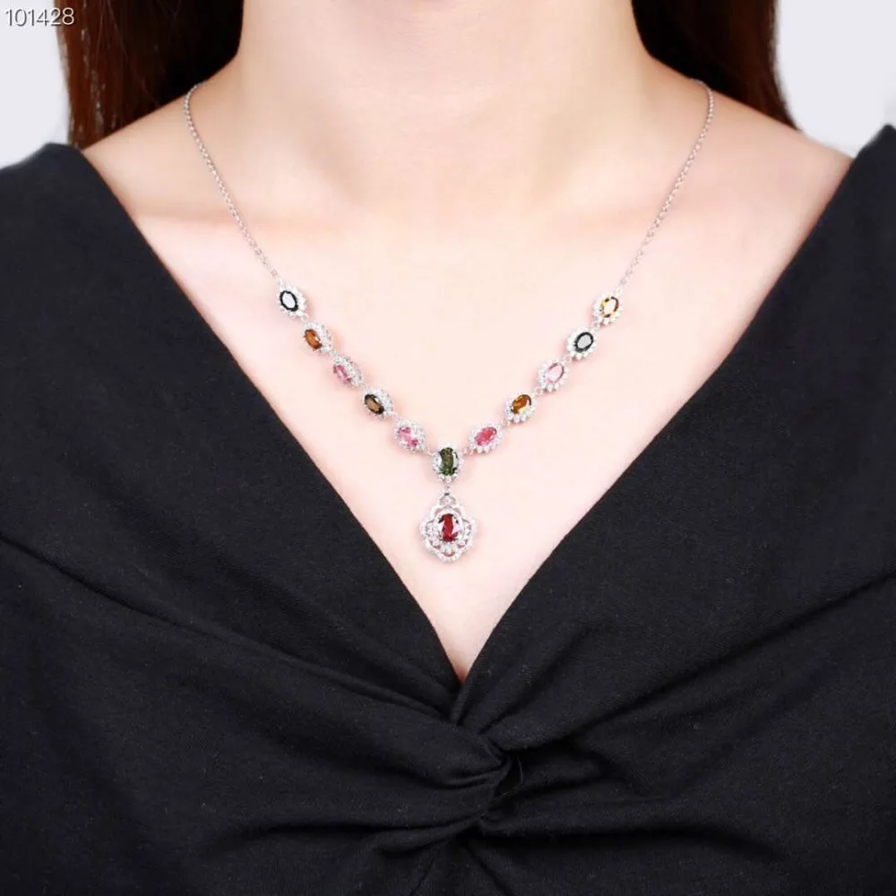 

fine jewelry factory new-designed trendy 925 sterling silver natural tourmaline gemstone pendant necklace for women party