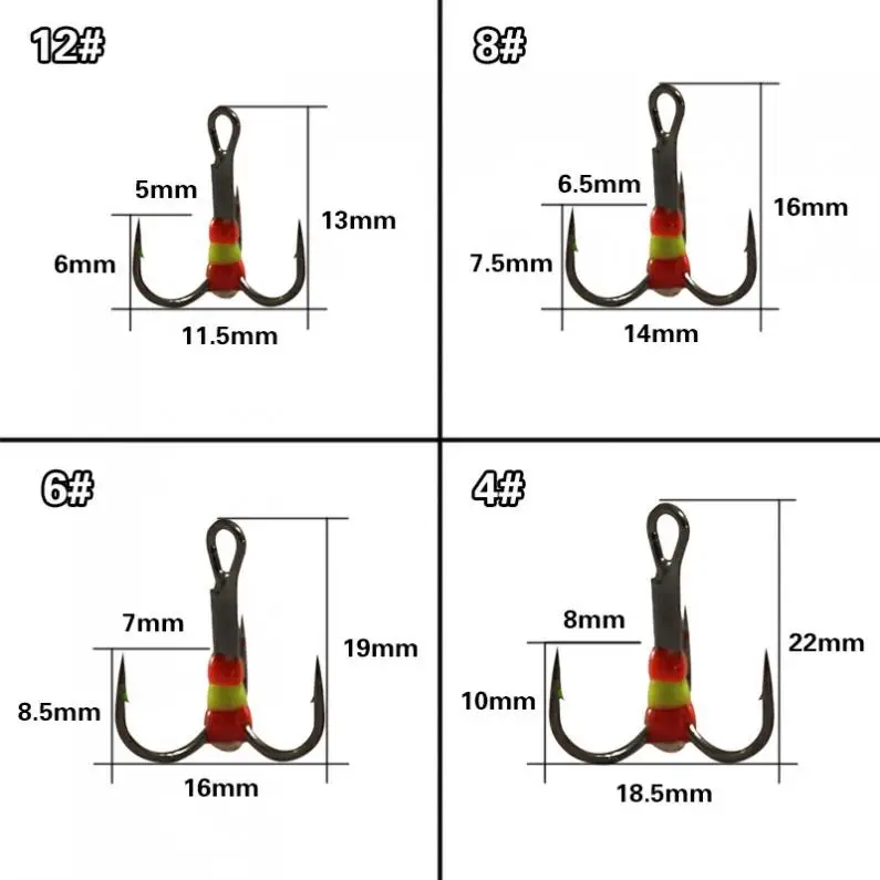 40pcs/lot High Carbon Steel Treble Fishing Hooks 4 sizes 4# 6# 8# 12# Rainbow Ice with Box | Спорт и развлечения