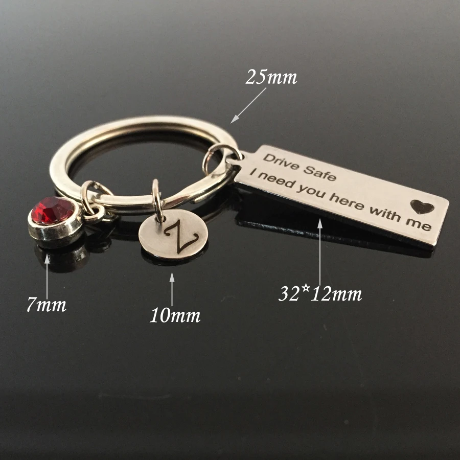 Fashion Jewelry Custom A-Z Initial Letter 12 Birthstone Crystal Drive Safe Keychain For Couples Women Men Valentine Gift Keyring | Украшения