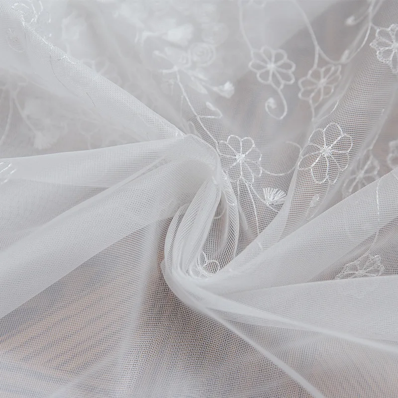 

Floral design hand sewing pearl embroidery screen white window curtains, Princess bedroom living rooms tulle