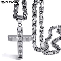 22inch 26inch silver plated chain stainless steel cross pendant necklace clear rightstones mens boys fashion jewelry