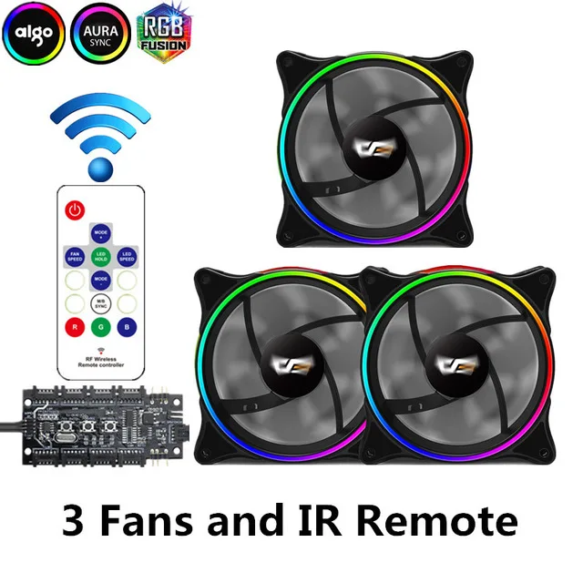 Aigo чехол для компьютера вентиляторы RGB Регулировка 120 мм тихий ИК пульт дистанционного управления красочный веер MR12 Aura Sync 3 P-5 v кулер охлаждающий чехол для ПК охлаждающий вентилятор - Цвет лезвия: 3 fan and controller