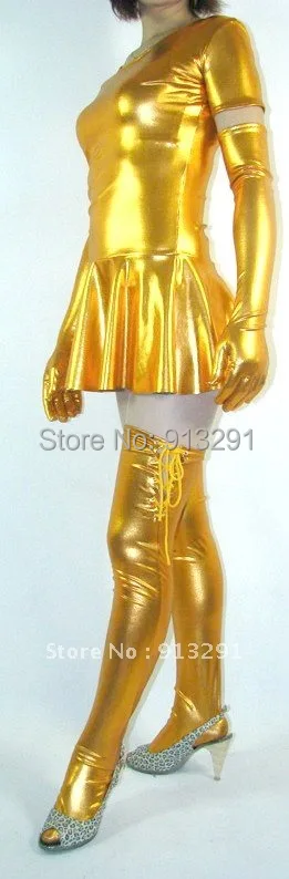 New Gold Shiny Metallic Sexy Women's Dress&ampSkirt with Glove/Stockings Halloween Dresses #233 |