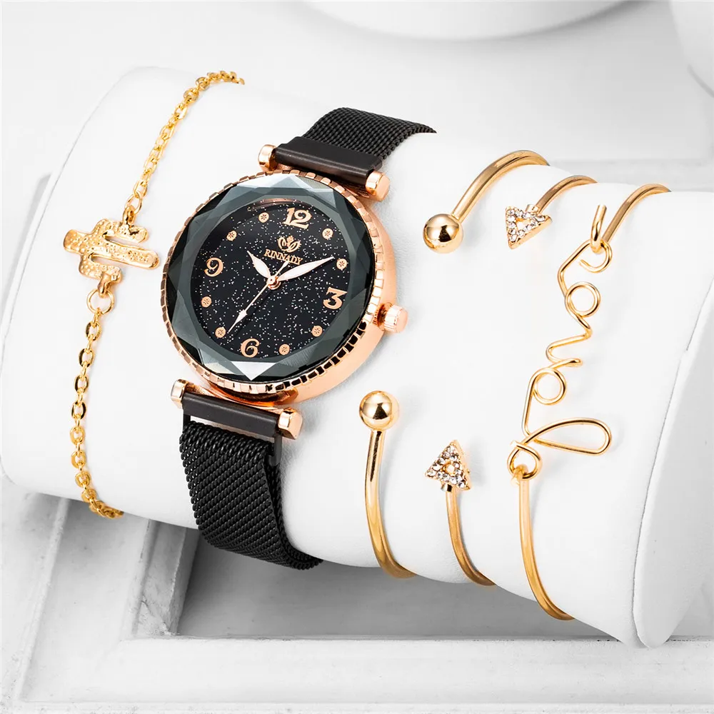 

5pcs Set Luxury Watches Women Diamond Design 2019 New Star Sky Bangle Wristwatch Ladies Fashion Dress Clock zegarek damski reloj
