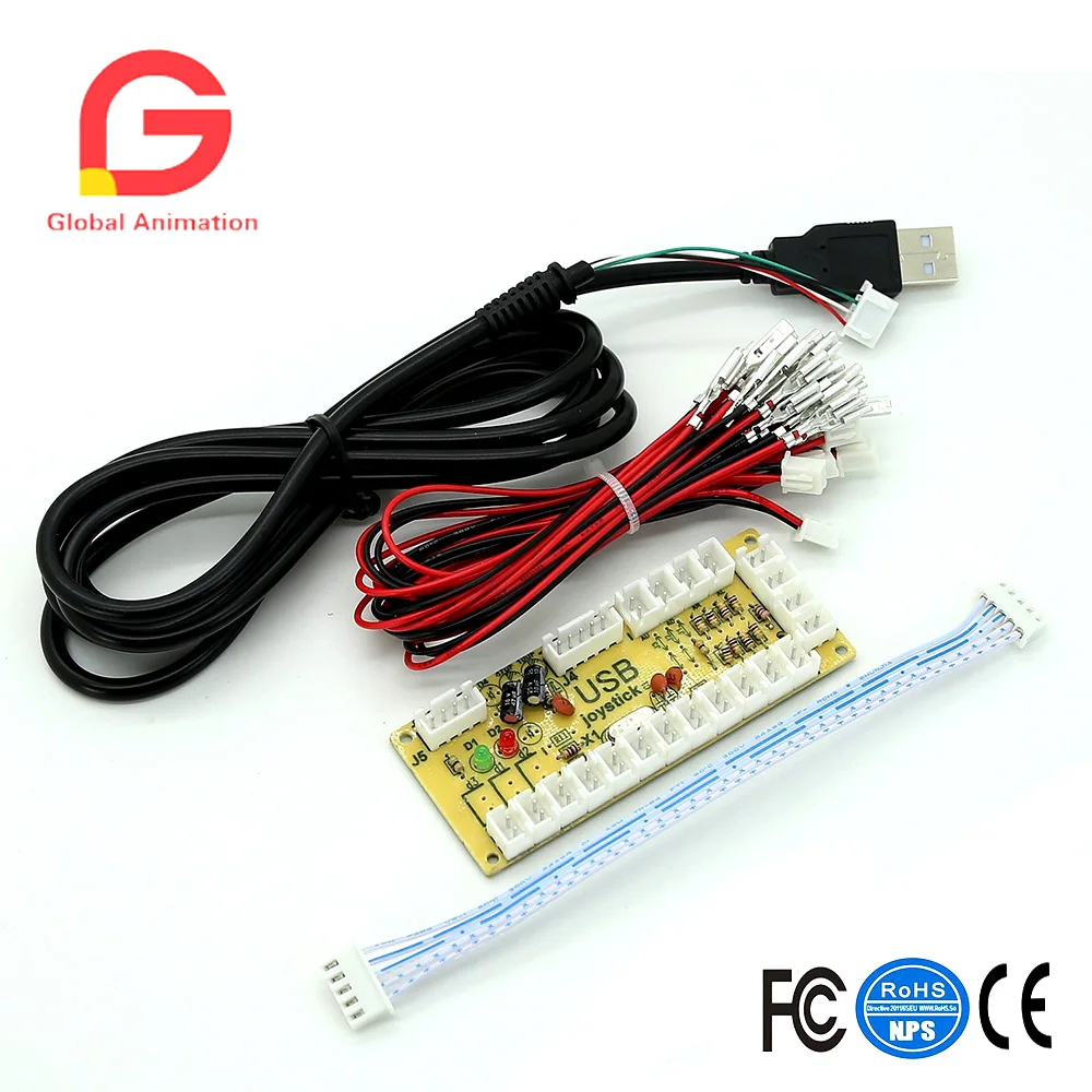 

USB Controller To PC Games + Happ Type Handheld Joystick + 8x Red Push Buttons +1 Player 2 Player Start Buttons With Micro Swith
