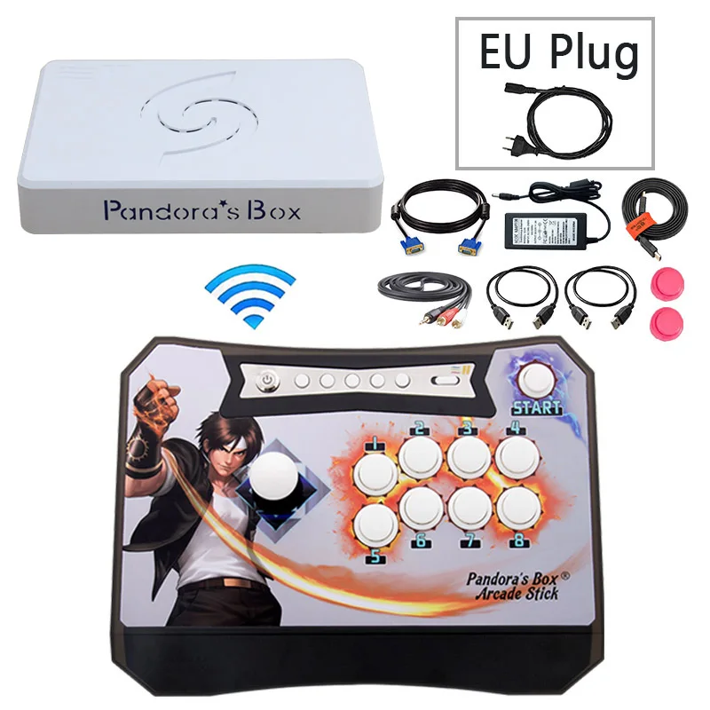Аркадный контроллер комплект Pandora Box 6 1300 Беспроводная аркадная палка 1300 в 1 HDMI VGA USB для ТВ PS3 PC Поддержка fba mame ps1 3d игры - Цвет: 1P black EU plug