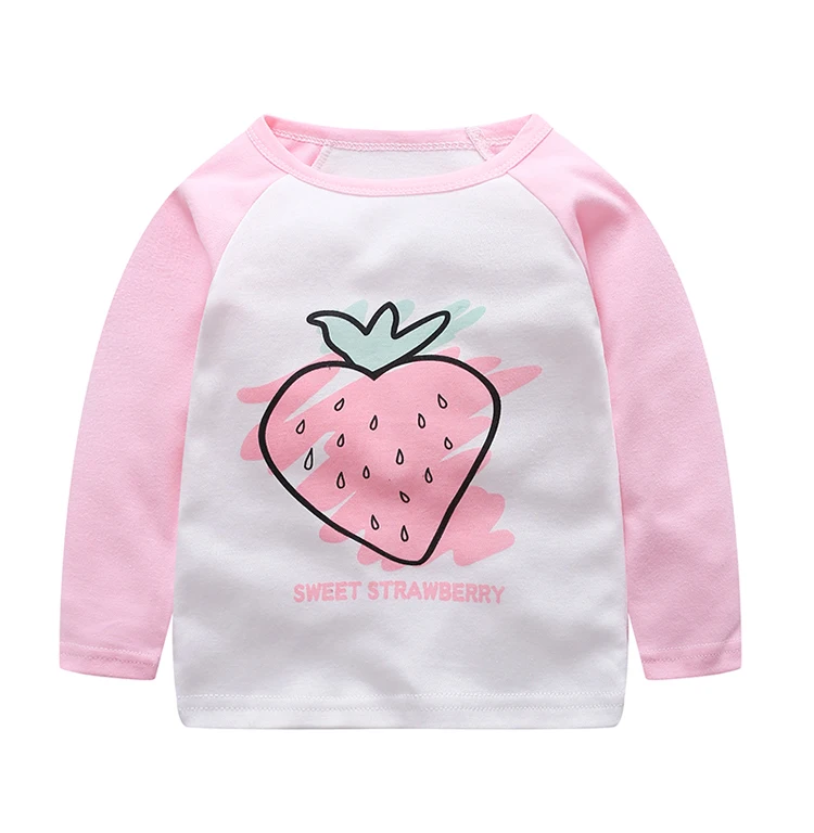 pink strawberry V-TREE, новинка года, модные весенние Рубашки для маленьких девочек Футболка с рисунком для мальчиков и девочек Детские футболки с длинными рукавами Детская рубашка топы для девочек - Цвет: pink strawberry