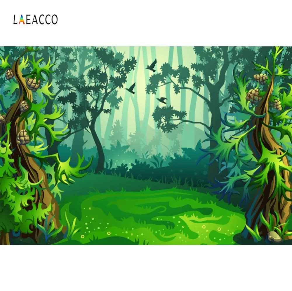 Laeacco мультфильм тропический зеленый лес дерево цветок фото фон ребенок день