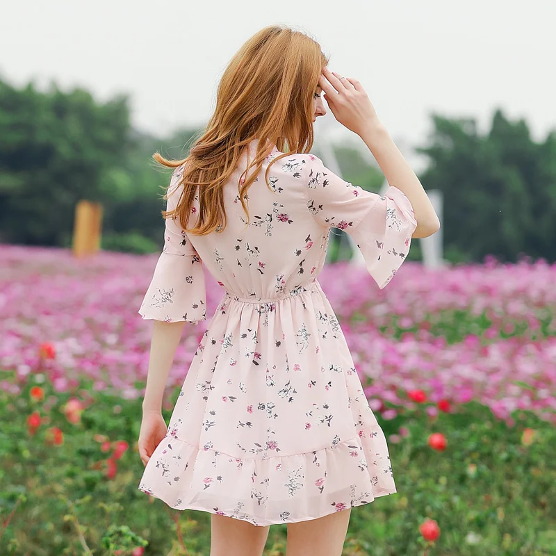 Женские платья элегантные лето 2021 короткое шифоновое платье с расклешенным