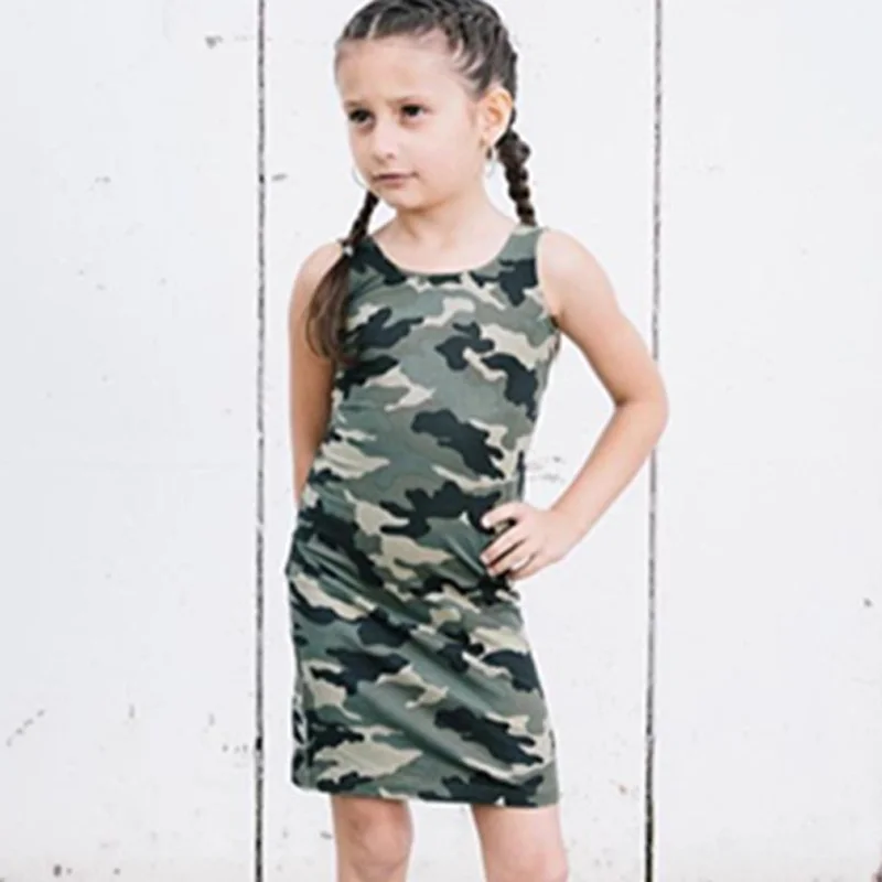 2018 камуфляжное Узорчатое облегающее платье одежда для маленьких девочек
