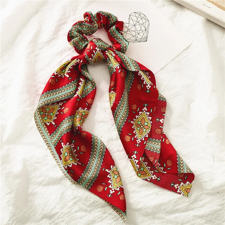 Summer Flower Printed Women Elastic Scrunchies Hair Bands Retro Hair Ties Scarf Rubber Band Hair Accessories for Women Girls