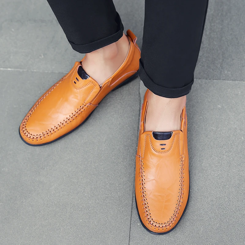 Mens moccasins genuine leather Fashion driving shoes luxury loafers soft flats comfortable slip-on Outdoor Casual | Обувь