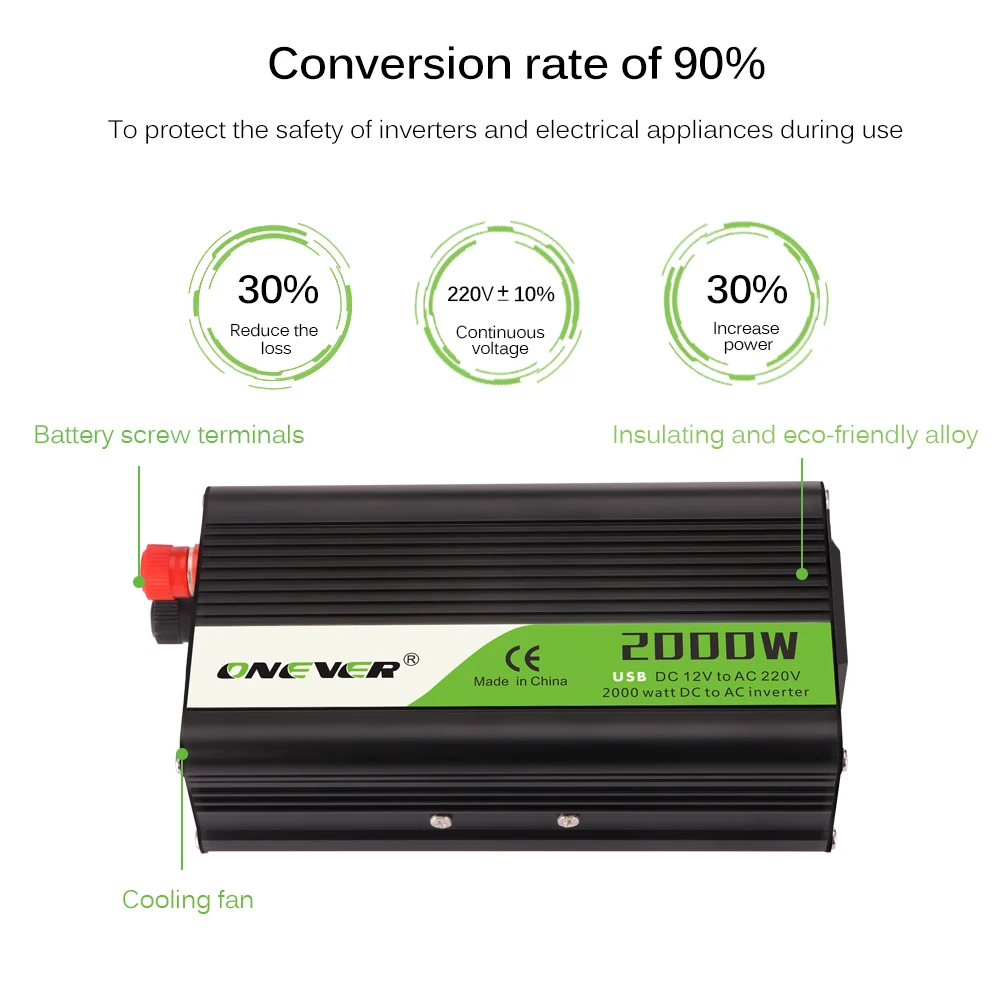 Инвертор 12v 220v 2000 Вт Мощный инвертор DC к АС 12V постоянного тока до 220V автомобильный