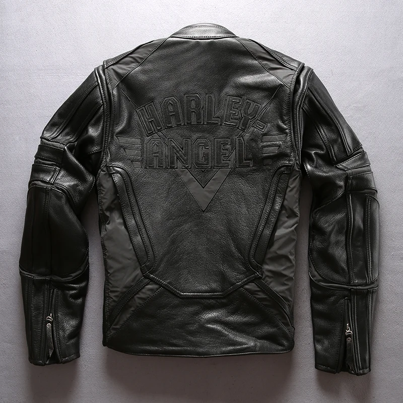 

2020 Professional motorcycle leather jacket men Reflective cowhide biker jacket men with protective device bag leather coat male