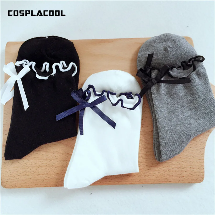 

[COSPLACOOL] Hot Sale 3 Color Fashion Women Bow Tie Harajuku Socks meias Cartoon Wooden Ear Heels Bowknot Funny Socks Sokken