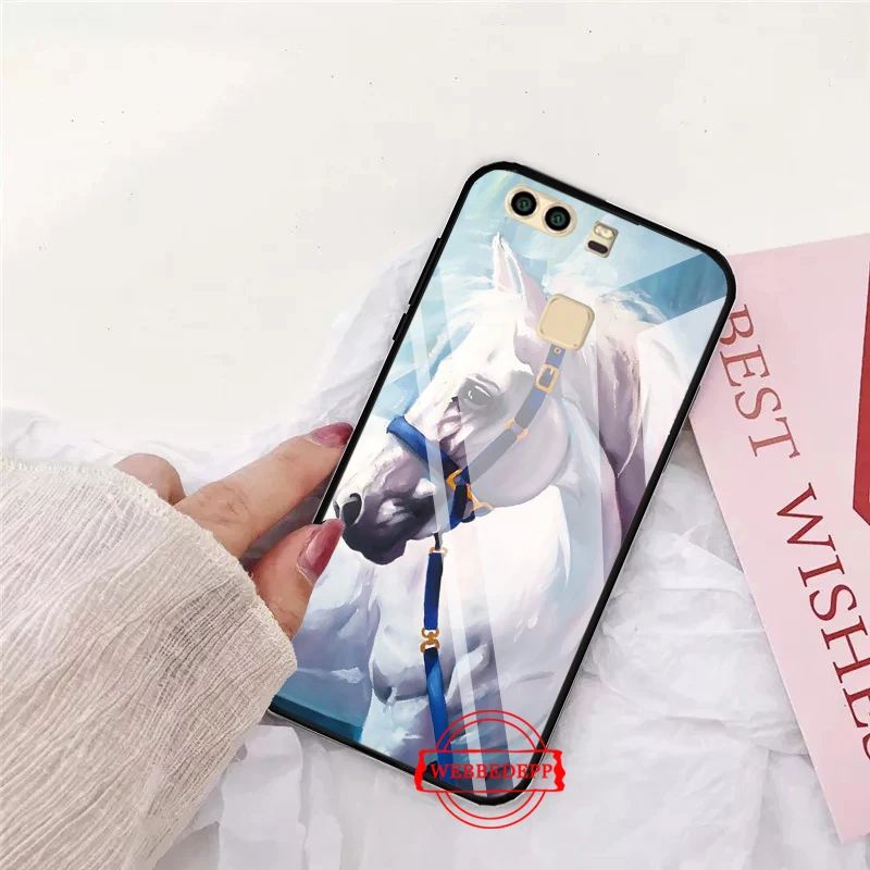 

The Great beauty horse DIY Painted Glass Case for Huawei P10 lite P20 Pro P30 P Smart honor 7A 8X 9 10 Y6 Mate 20