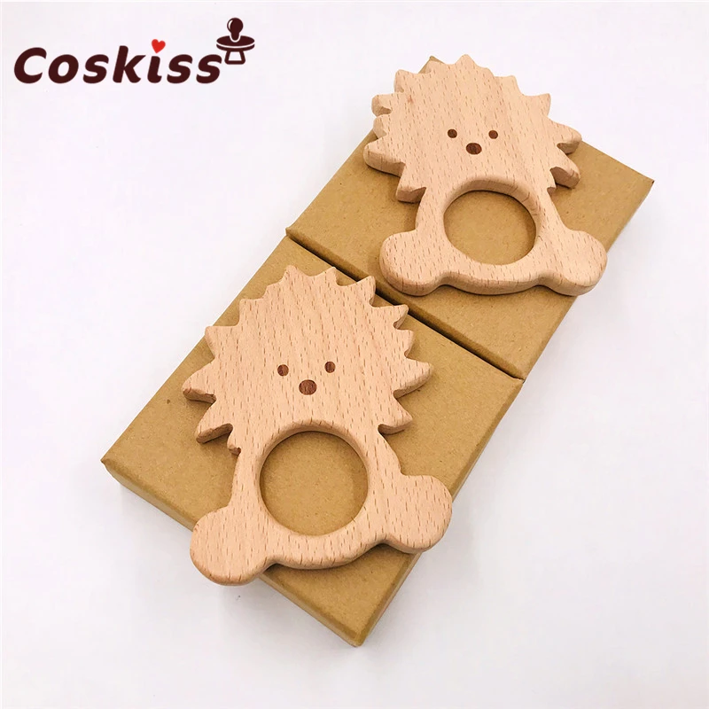 Mordedor org&aacute;nico de madera para beb&eacute;, mordedor de Le&oacute;n Natural, juguete de agarre para dentici&oacute;n, regalo para Baby Shower-4