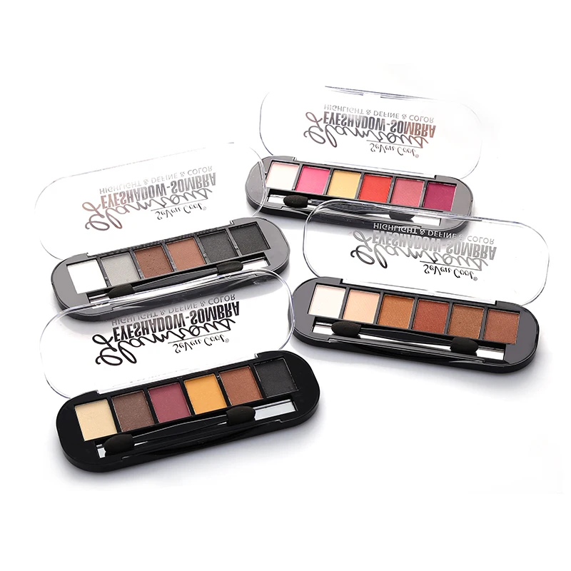 6 цветов теней для век с 1 двуглавой тенью Кисть Мерцающая материя румяна Контур