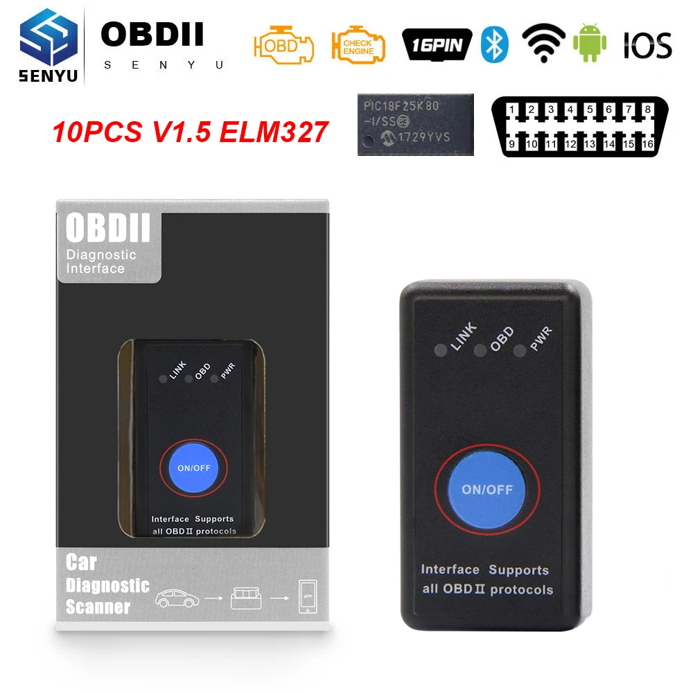 (10 шт.) ELM327 V1.5 OBD2 WIFI Bluetooth Поддержка IOS Android elm 327 obd 2 Автомобильный диагностический