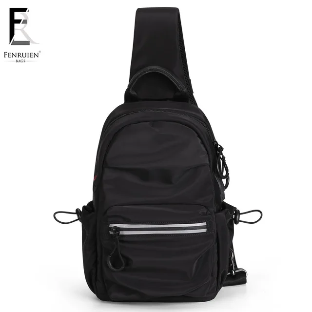 Black FRN, мужская повседневная сумка через плечо, зарядка через usb, нагрудная сумка, водоотталкивающая, дорожная сумка-мессенджер для мужчин - Цвет: Black