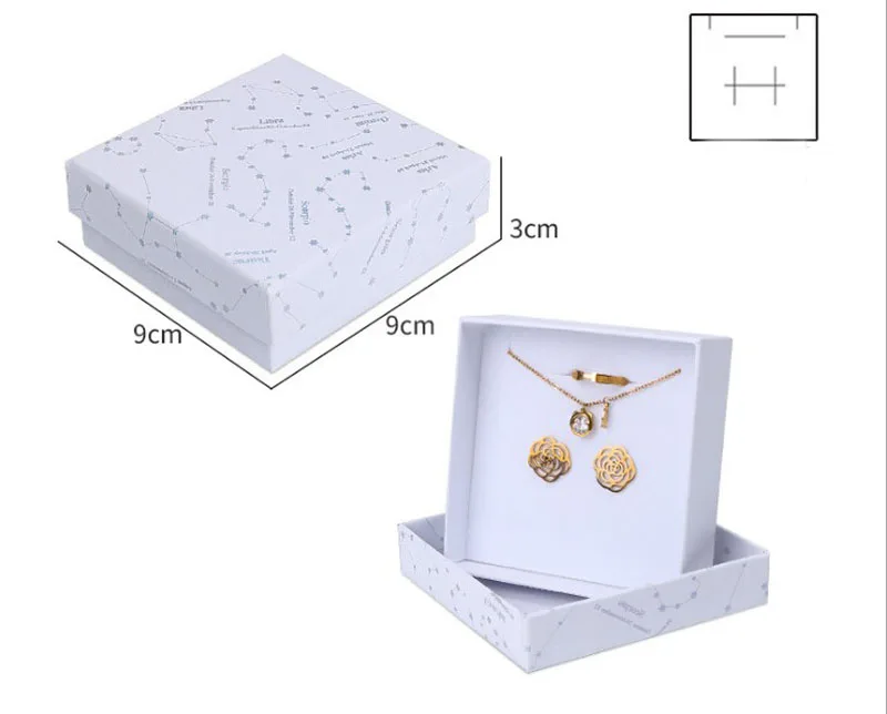 9x9x3cm Органайзер для ювелирных изделий, 100 шт./лот, коробка для ювелирных изделий, белая черная бумажная коробка, кольцо, серьги, ожерелье, подвеска, чехол для переноски, логотип на заказ - Цвет: 9x9x3cm
