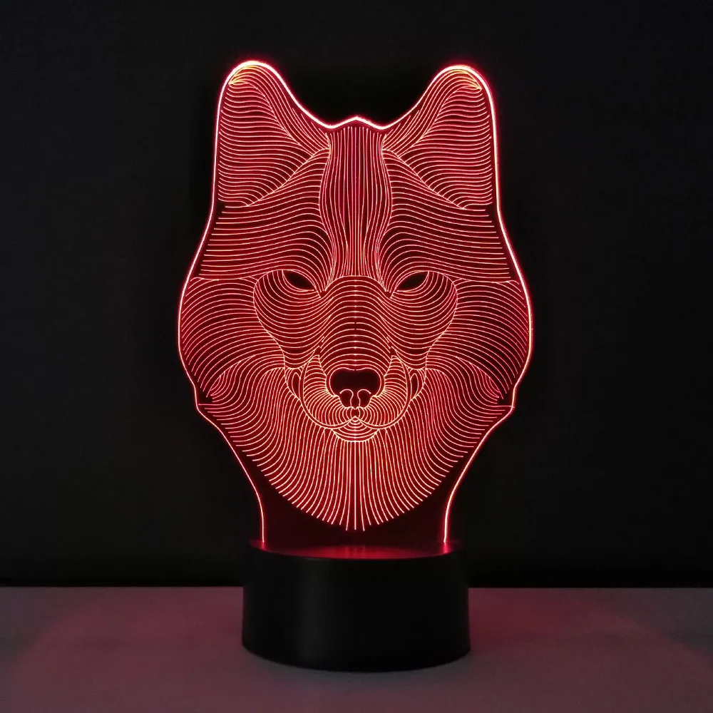 Визуальный светодиодный ночник 3D настольная лампа с волчьей головой освещение