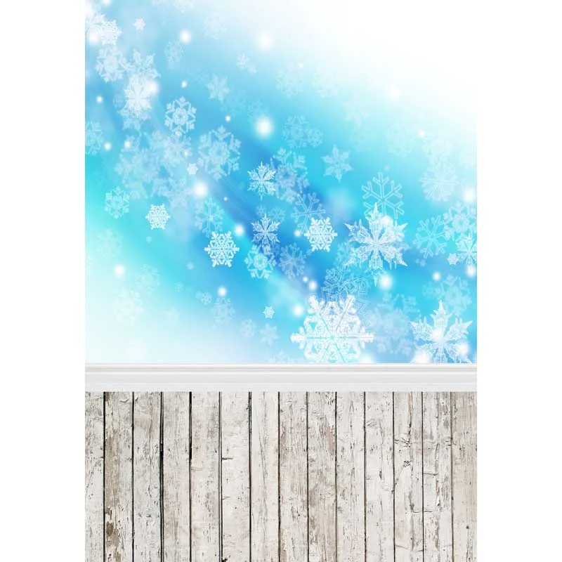 

5x7ft Light Blue Snowflakes Wood Floor Washable One Piece No Wrinkle Banner Photo Studio Background Backdrop Polyester Fabric