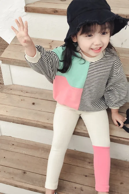clothes set Весенние хлопковые комплекты одежды для маленьких девочек Детская полосатая футболка с длинным рукавом+ леггинсы комплект из 2 предметов - Цвет: clothes set