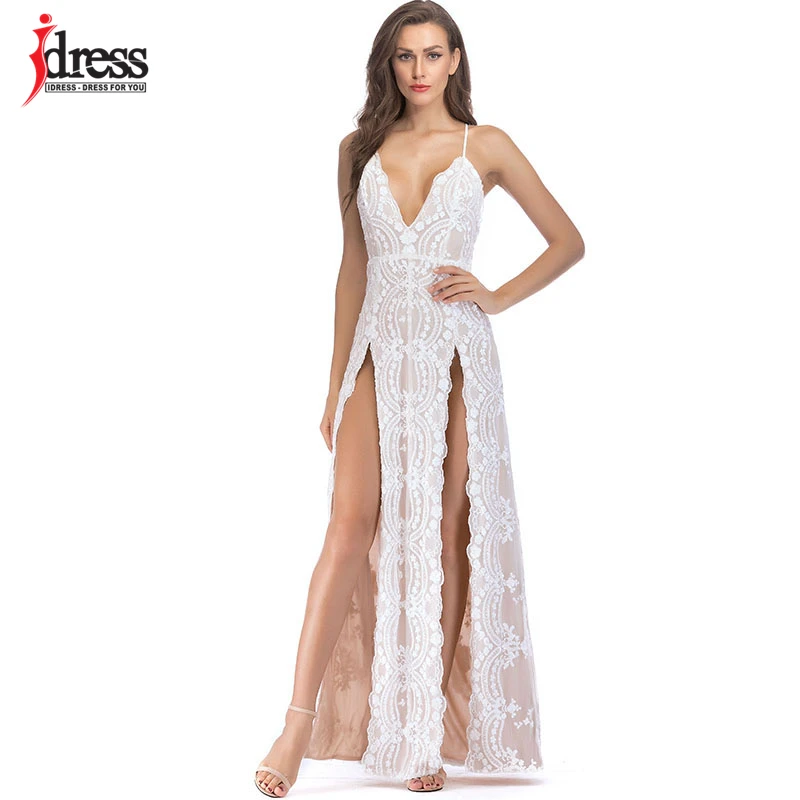 Женское вечернее платье макси IDress длинное роскошное на тонких бретельках с v