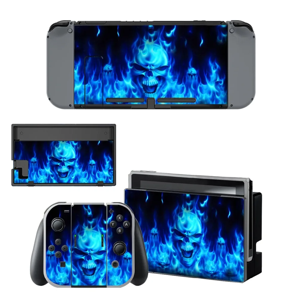 Виниловая наклейка Nintendo Switch для консоли и контроллера Blue Fire Devils|Наклейки| |