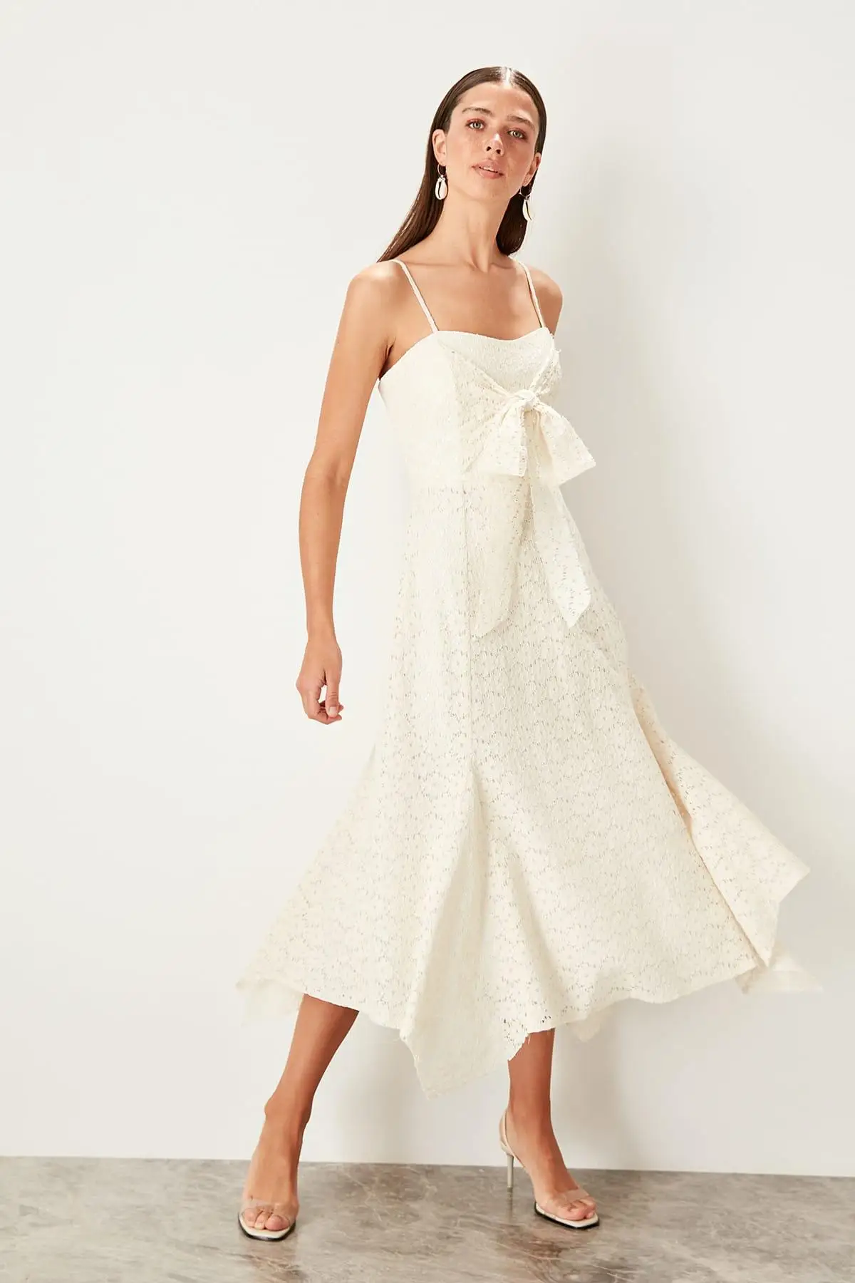 Trendyol белое платье с бантом TPRSS19UZ0069|Женские платья| |