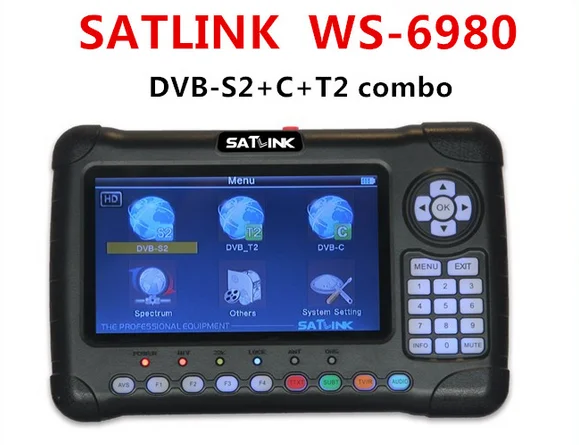 Satlink WS 6980 DVB S2 T/T2 C комбо цифровой спутниковый искатель 7 дюймов HD экран анализатор