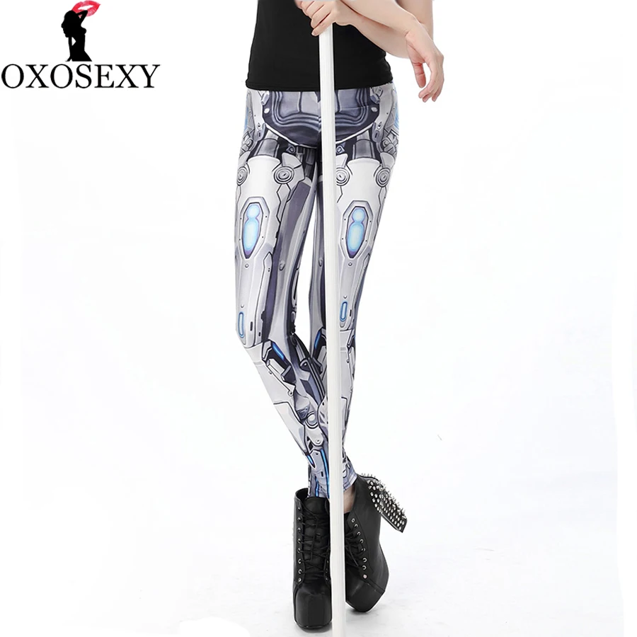 Женские леггинсы для фитнеса с высокой талией мультипликационным принтом робот