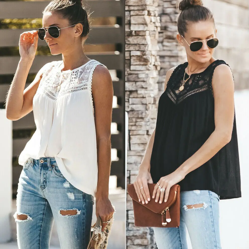 Для женщин Летний жилет Топ Повседневная Блузка без рукавов Свободные