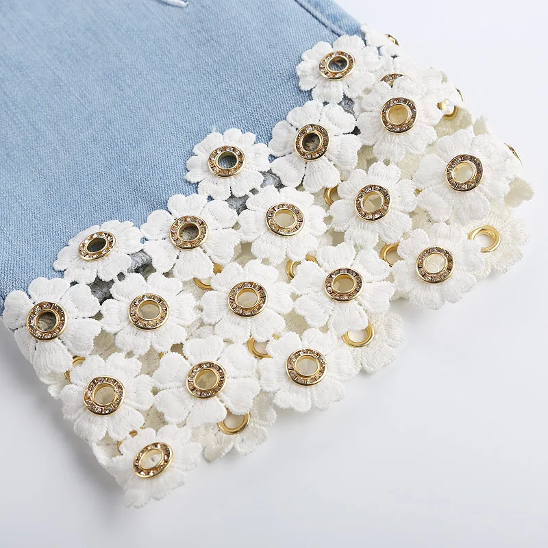 Женские прямые брюки FERZIGE повседневные джинсы с цветочной вышивкой и высокой