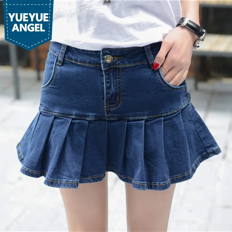 

Women Denim Skirts 9XL Ruffles Casual Mini Pleated Skirts Lady Spring Summer Korean High Quality Jean Skirt Female Sweat Skirts