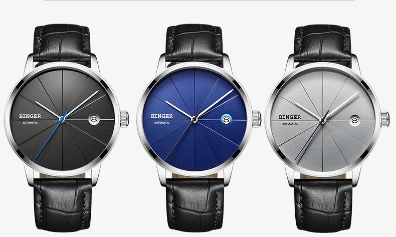 Брендовые Часы Seiko с автоматическим перемещением, мужские механические часы t BINGER, полностью черные часы с сетчатым ремешком из нержавеющей стали, мужские часы