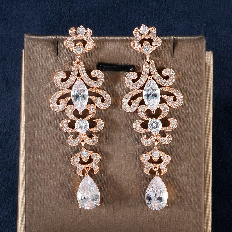 

European Fashion Sparking Earring Long Drop Full Mirco Prave AAA Cubic Zircon For Women Wedding Party Jewelry Accessories